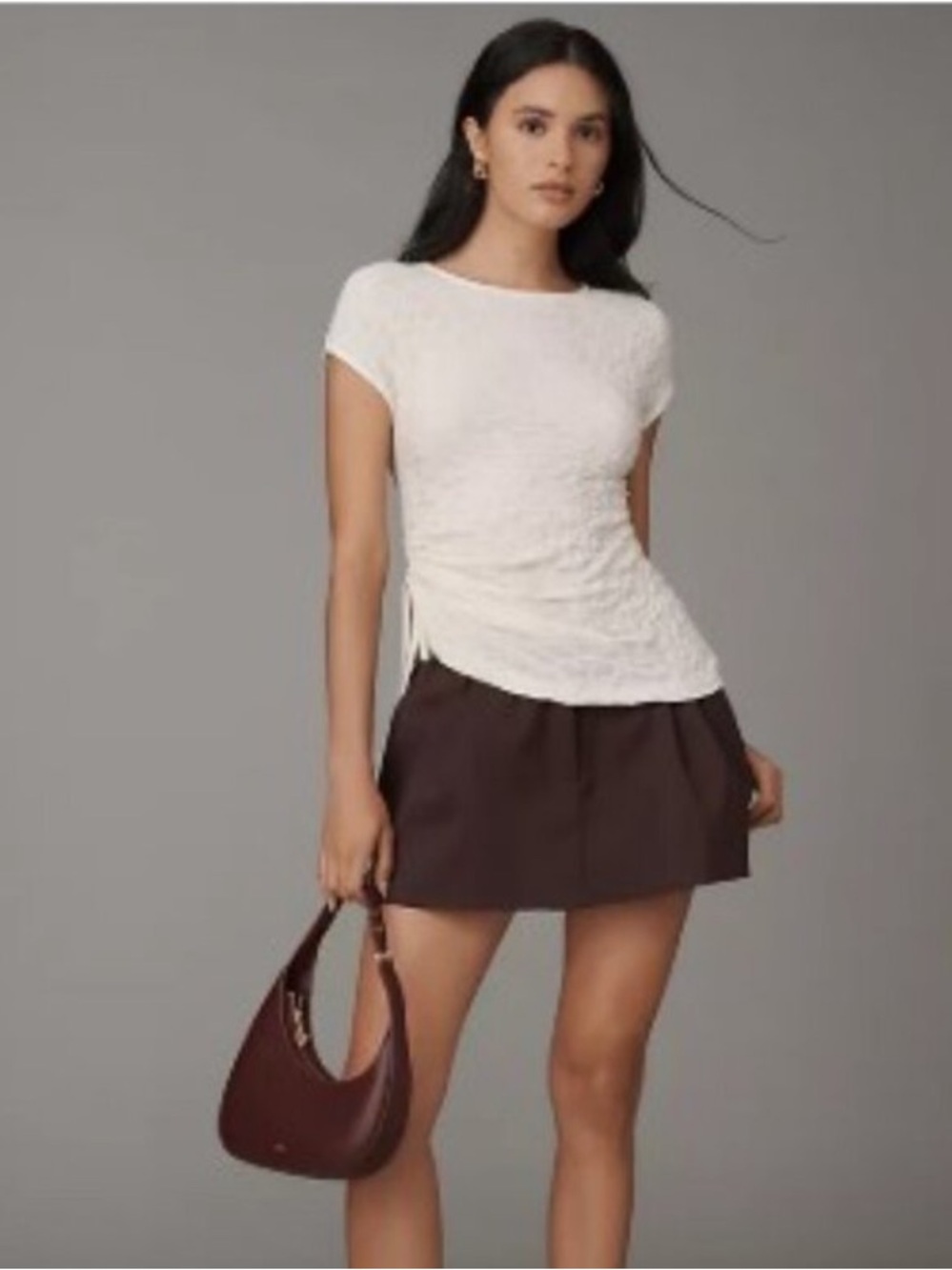 NEW Maeve Asymmetric Ruched Muscle Tee in Ivory Size L